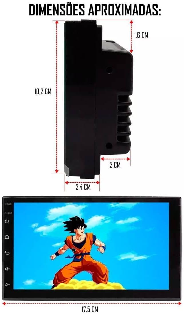 CENTRAL MULTIMÍDIA ANDROID 13, QUAD-CORE 4/64GB, TELA QLED 7" FULL TOUCH, 2 DIN SLIM, USB, SD, AUX, BLUETOOTH, ESPELHA ANDROID E IOS, CARPLAY E ANDROID AUTO COM OU SEM FIO