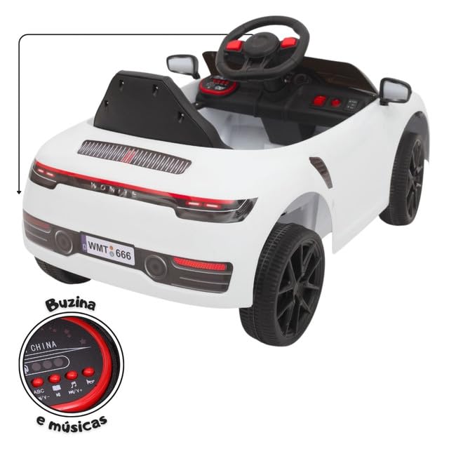 Carro Elétrico 12V de Passeio Infantil com Luz Som e Controle Remoto (Rosa)