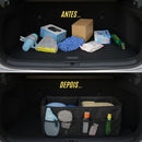 Organizador Porta Malas Carro Dobrável Impermeável com Alça, Divisórias e Bolso Externo, Baú Multiuso para Veículos, Viagens e Uso Diário