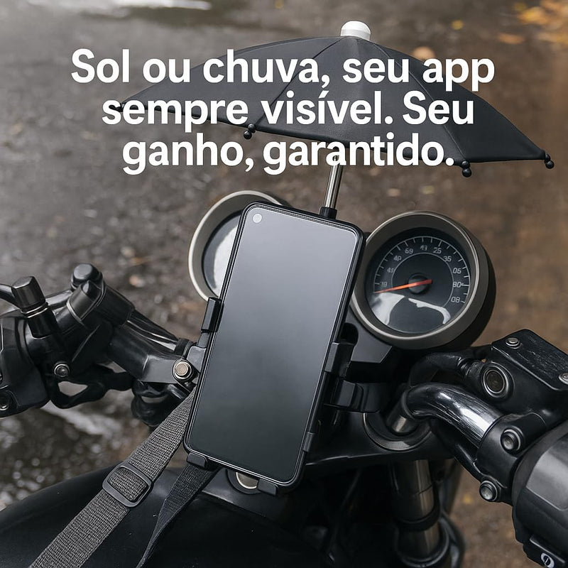 Suporte de Celular com Sombrinha para Moto e Bicicleta – Ajustável 360º, Fixação Ultra Segura, Proteção contra Sol e Chuva, Compatível com Diversos Modelos
