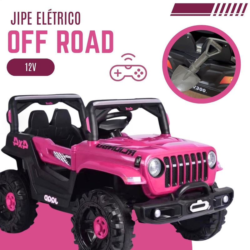 Jipe Infantil Elétrico 12v Carrinho Controle Remoto Música (Preto)