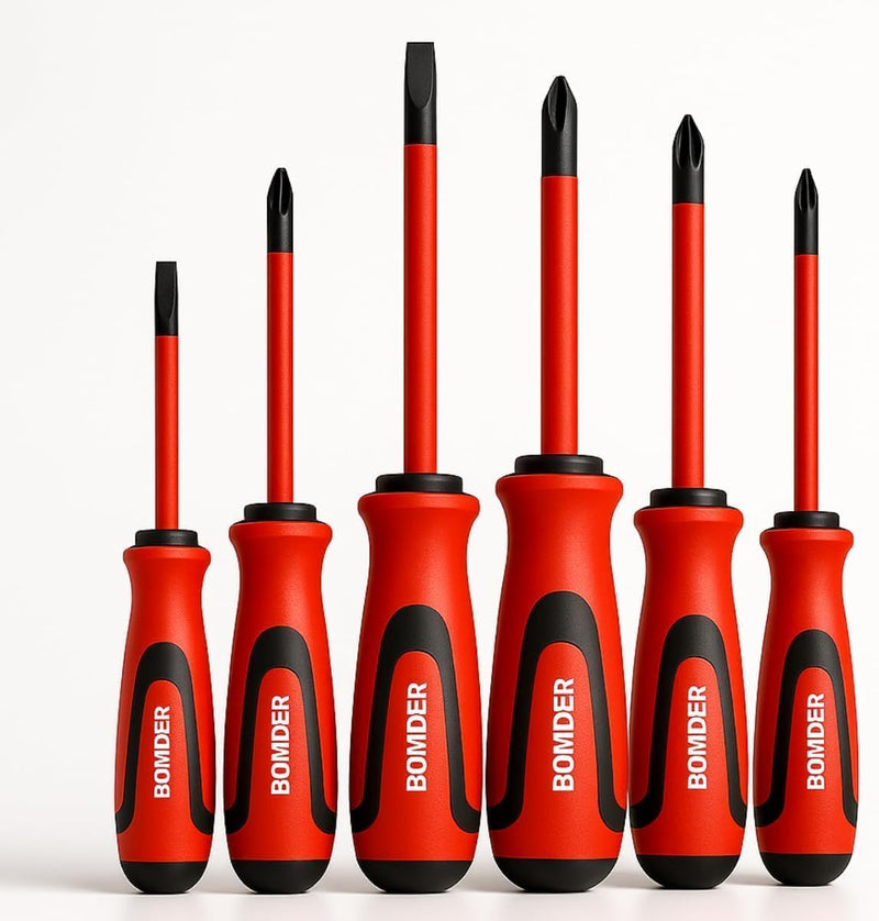 Kit Chaves de Fenda e Phillips Isoladas Profissional 6 Peças com Cabo Emborrachado, Pontas Magnetizadas e Isolamento Elétrico Ferramentas de Precisão para Eletricista