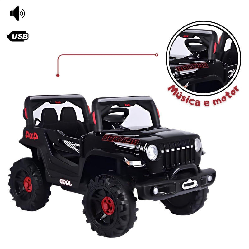 Jipe Infantil Elétrico 12v Carrinho Controle Remoto Música (Preto)