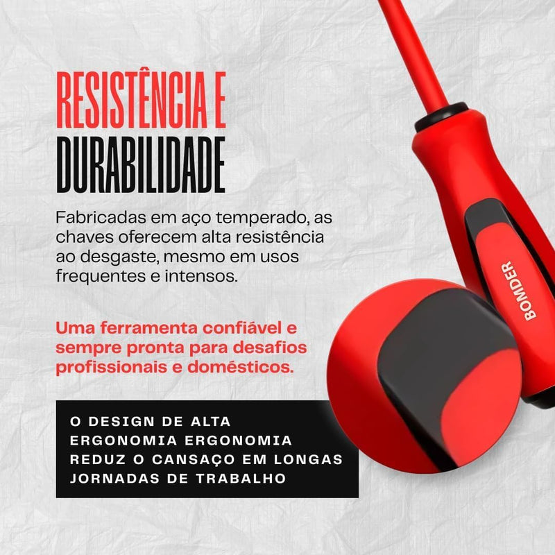Kit Chaves de Fenda e Phillips Isoladas Profissional 6 Peças com Cabo Emborrachado, Pontas Magnetizadas e Isolamento Elétrico Ferramentas de Precisão para Eletricista