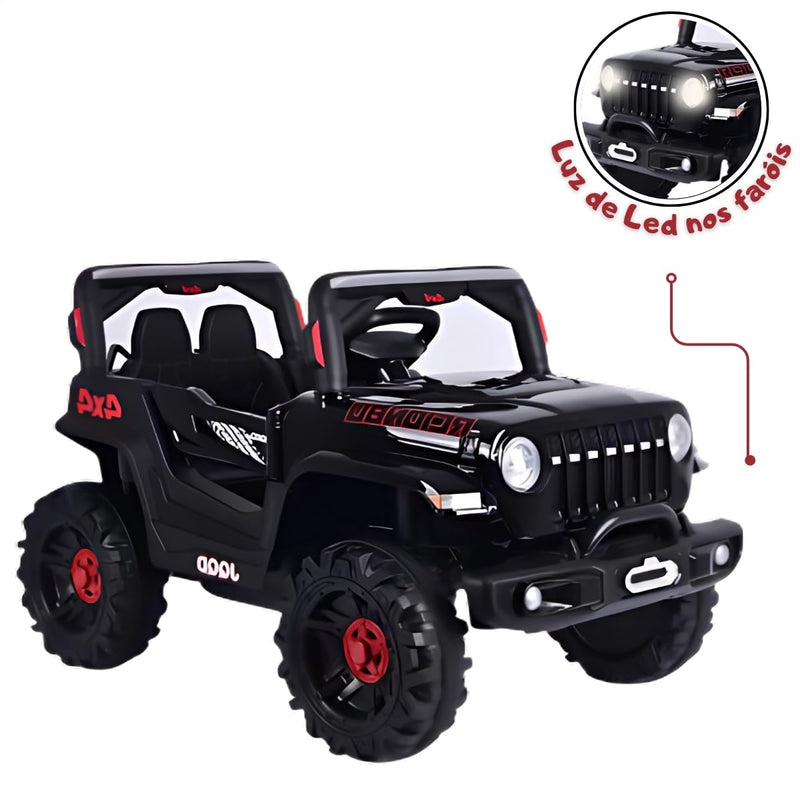 Jipe Infantil Elétrico 12v Carrinho Controle Remoto Música (Preto)
