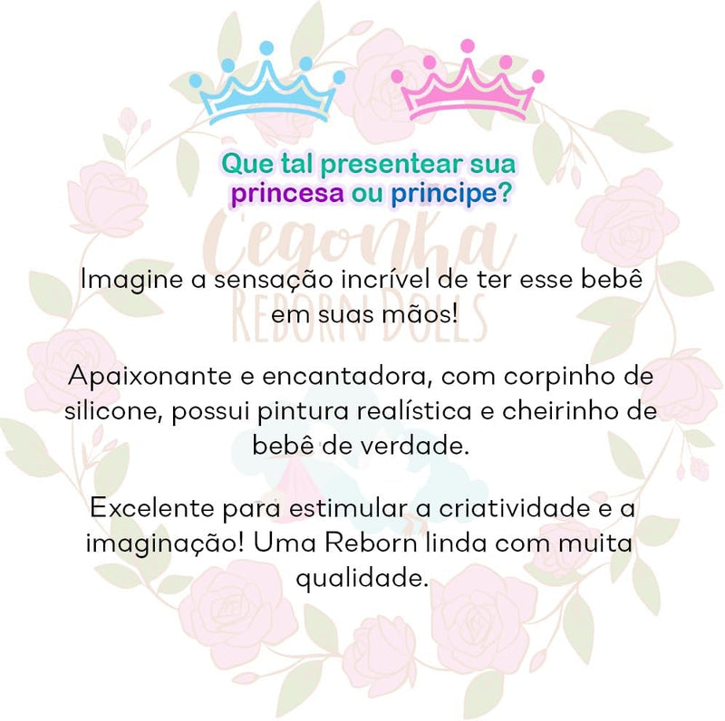 Boneca Reborn de Silicone Cabelo Castanho Menina Princesa