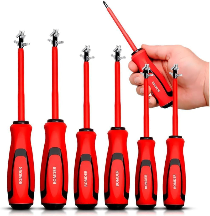 Kit Chaves de Fenda e Phillips Isoladas Profissional 6 Peças com Cabo Emborrachado, Pontas Magnetizadas e Isolamento Elétrico Ferramentas de Precisão para Eletricista