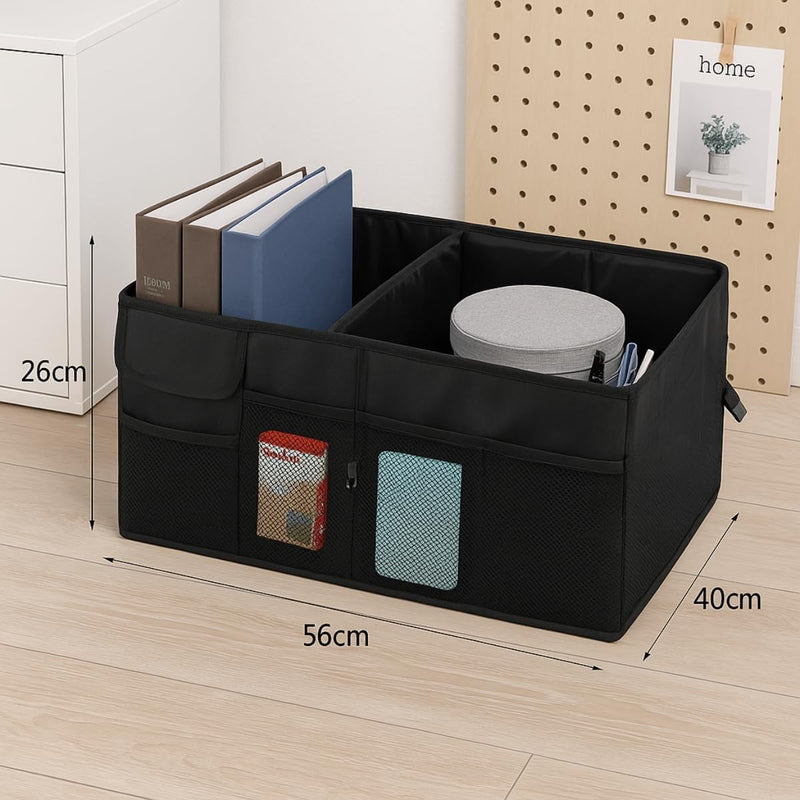 Organizador Porta Malas Carro Dobrável Impermeável com Alça, Divisórias e Bolso Externo, Baú Multiuso para Veículos, Viagens e Uso Diário