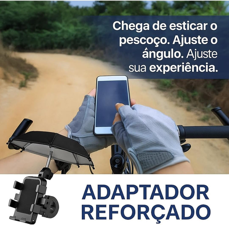 Suporte de Celular com Sombrinha para Moto e Bicicleta – Ajustável 360º, Fixação Ultra Segura, Proteção contra Sol e Chuva, Compatível com Diversos Modelos
