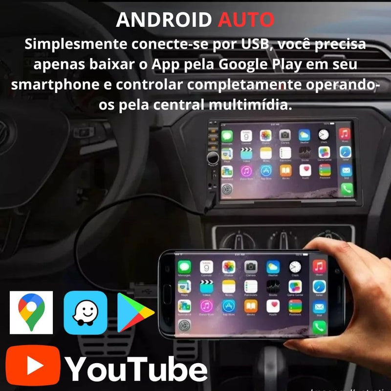 Kit Som Automotivo Mp5 2Din Androidauto Carplay e 2 Falantes 6 Polegadas 110w Rms