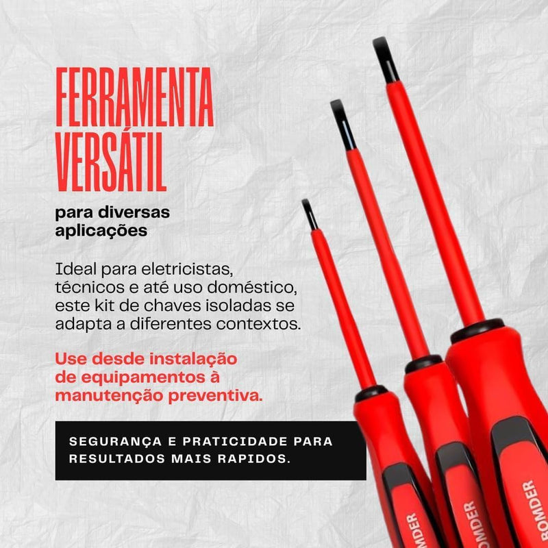 Kit Chaves de Fenda e Phillips Isoladas Profissional 6 Peças com Cabo Emborrachado, Pontas Magnetizadas e Isolamento Elétrico Ferramentas de Precisão para Eletricista