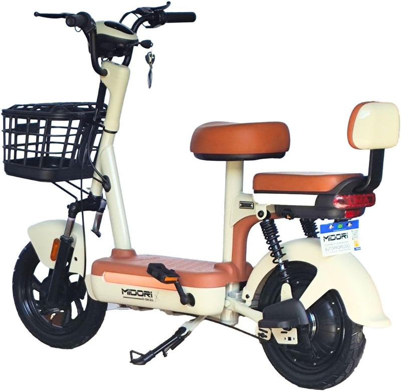 Bicicleta Elétrica Scooter Autopropelida com Alarme 500W 48V MD-10 Bege Midori