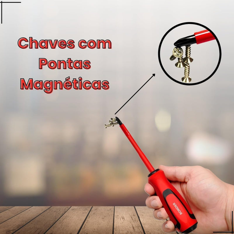 Kit Chaves de Fenda e Phillips Isoladas Profissional 6 Peças com Cabo Emborrachado, Pontas Magnetizadas e Isolamento Elétrico Ferramentas de Precisão para Eletricista