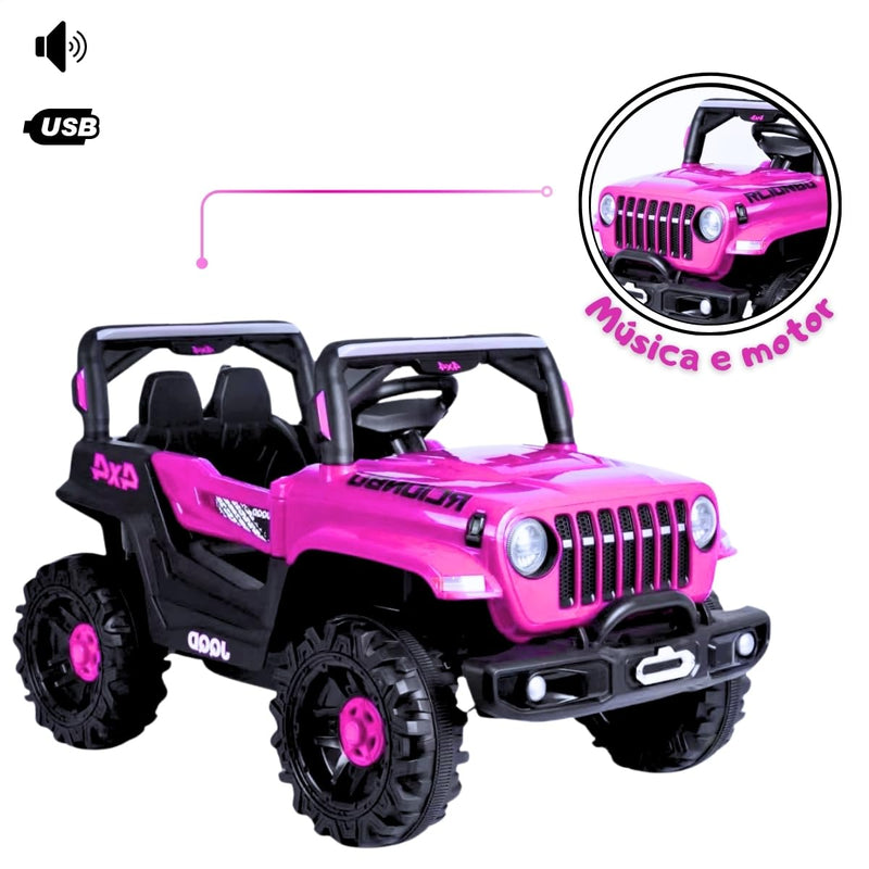 Jipe Infantil Elétrico 12v Carrinho Controle Remoto Música (Preto)