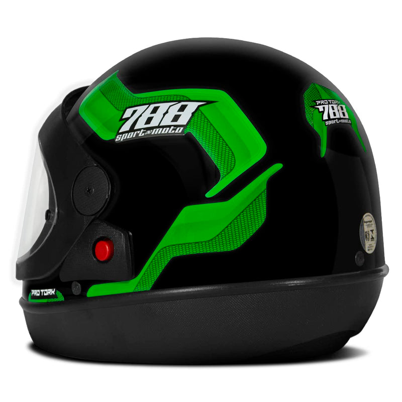 CAPACETE FECHADO PRO TORK SPORT MOTO 788 PRETO - VERDE TAM. 60