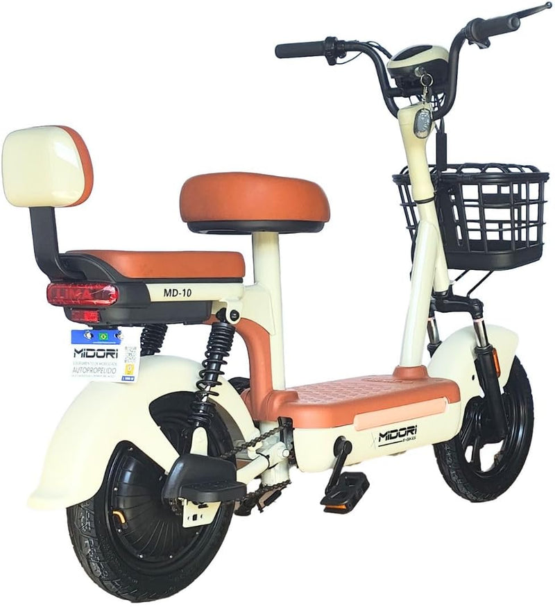 Bicicleta Elétrica Scooter Autopropelida com Alarme 500W 48V MD-10 Bege Midori