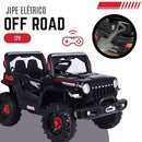Jipe Infantil Elétrico 12v Carrinho Controle Remoto Música (Preto)