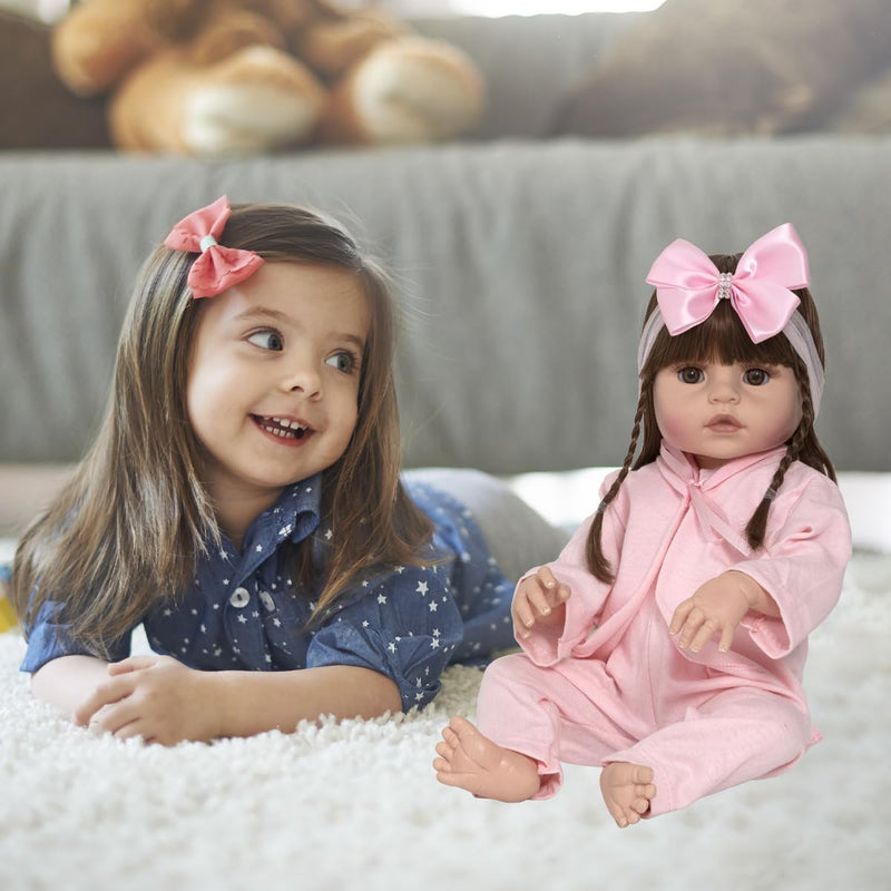 Boneca Reborn de Silicone Cabelo Castanho Menina Princesa