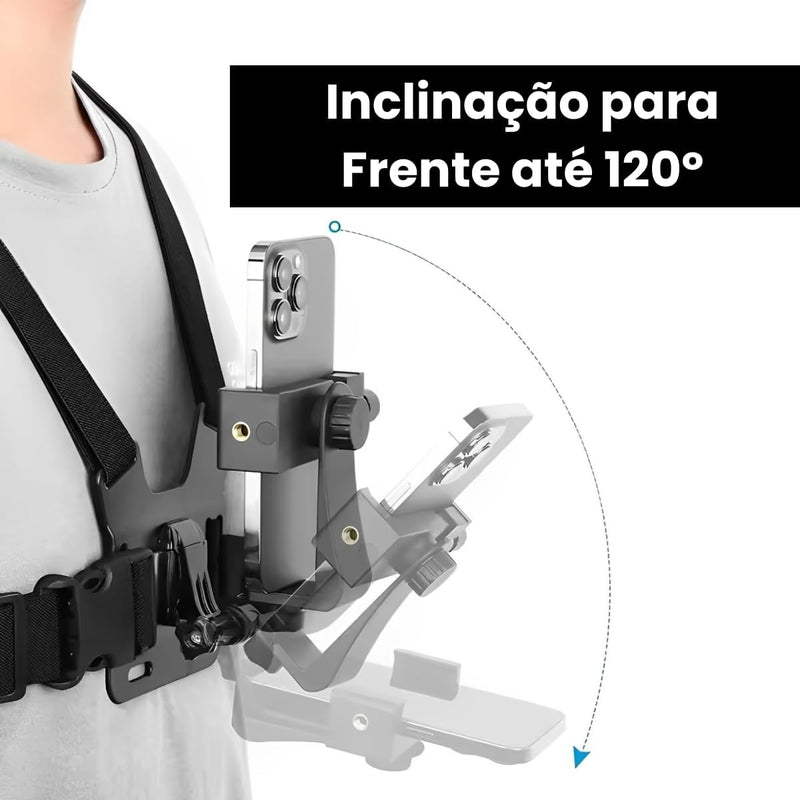 Suporte Peito Peitoral Para Celular E Câmera Esportiva Gopro Chest Band Ajustável 360° Colete Para Vídeo E Filmagem Esporte Moto E Bike Compatível iPhone Android Profissional Confortável TOMÓVI