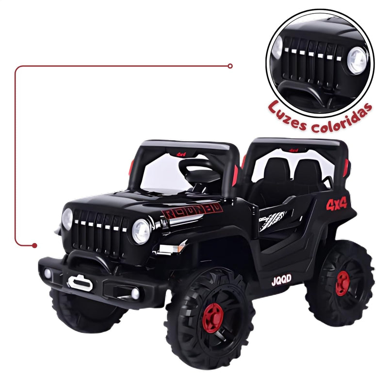 Jipe Infantil Elétrico 12v Carrinho Controle Remoto Música (Preto)