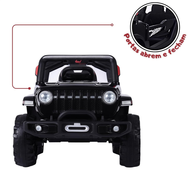 Jipe Infantil Elétrico 12v Carrinho Controle Remoto Música (Preto)