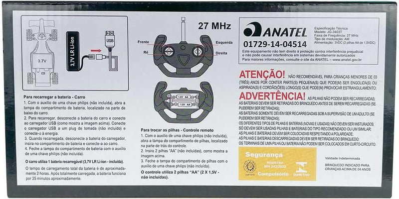 Carrinho com Controle Remoto sem Fio Racing Recarregável 4 Funções, DM Toys