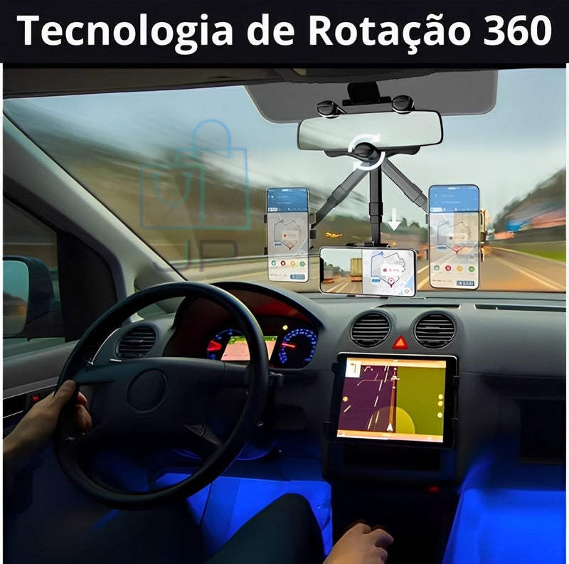 Suporte de Celular Carro Para Retrovisor - Ajustável, Antivibração e Rotação 360° - Compatível com Todos os Telefones e Veículos - JP Varejo Online®
