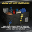 Organizador Porta Malas Carro Dobrável Impermeável com Alça, Divisórias e Bolso Externo, Baú Multiuso para Veículos, Viagens e Uso Diário