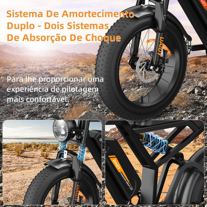 Bicicleta Elétrica para Adultos, Pneu Largo de 20”x4”, 500W e 70NM, Bicicleta Elétrica de Motocicleta de 7 Velocidades, Bateria de 48V, Moto de Terra Até 45Km/h. A única Loja Autorizada "Bemmy-BR"