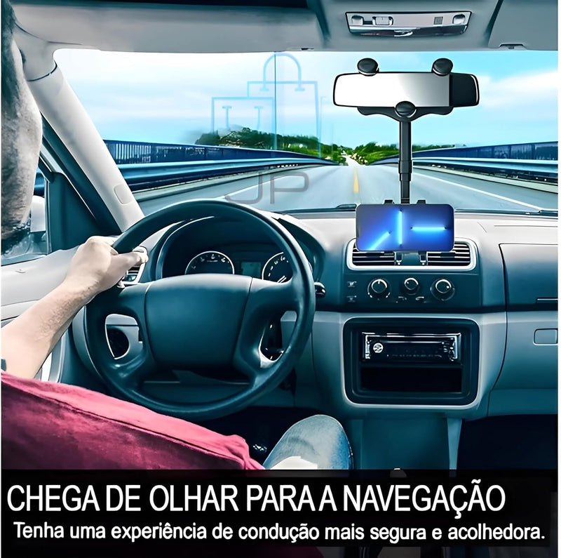 Suporte de Celular Carro Para Retrovisor - Ajustável, Antivibração e Rotação 360° - Compatível com Todos os Telefones e Veículos - JP Varejo Online®