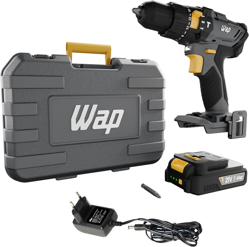 WAP Parafusadeira e Furadeira com Impacto à Bateria 3/8" 21V K21-ID01, com Maleta Organizadora, Torque 21 Níveis, Bivolt