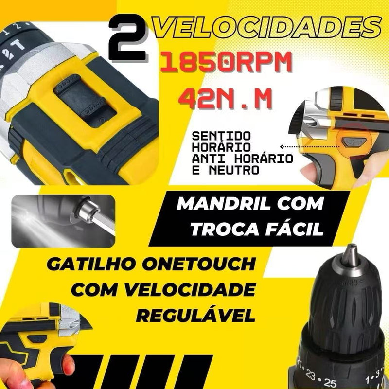 Furadeira/Parafusadeira de Impacto 48V – Combo Premium com Dupla Bateria e Kit Completo de Acessórios