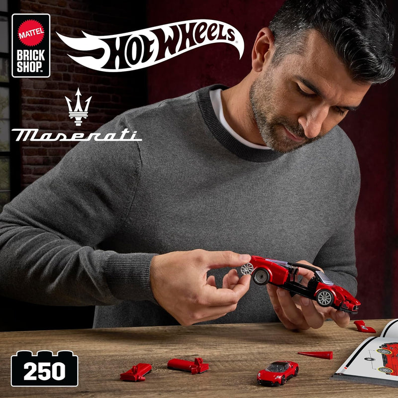 1. Hot Wheels Maserati MC20 1:32 – Jogo de Construção Mattel Brick Shop + Placa Exclusiva | Item Premium para Colecionadores