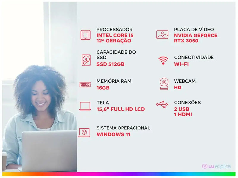 Notebook Gamer Lenovo LOQ Intel Core i5  16GB RAM 512GB SSD 15,6" Full HD Windows 11 NVIDIA GeForce RTX 3050 83ME0007BR