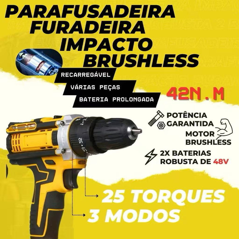 Furadeira/Parafusadeira de Impacto 48V – Combo Premium com Dupla Bateria e Kit Completo de Acessórios