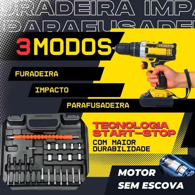 Furadeira/Parafusadeira de Impacto 48V – Combo Premium com Dupla Bateria e Kit Completo de Acessórios