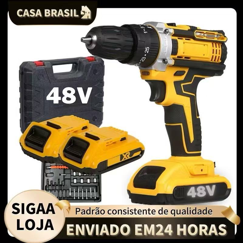Furadeira/Parafusadeira de Impacto 48V – Combo Premium com Dupla Bateria e Kit Completo de Acessórios